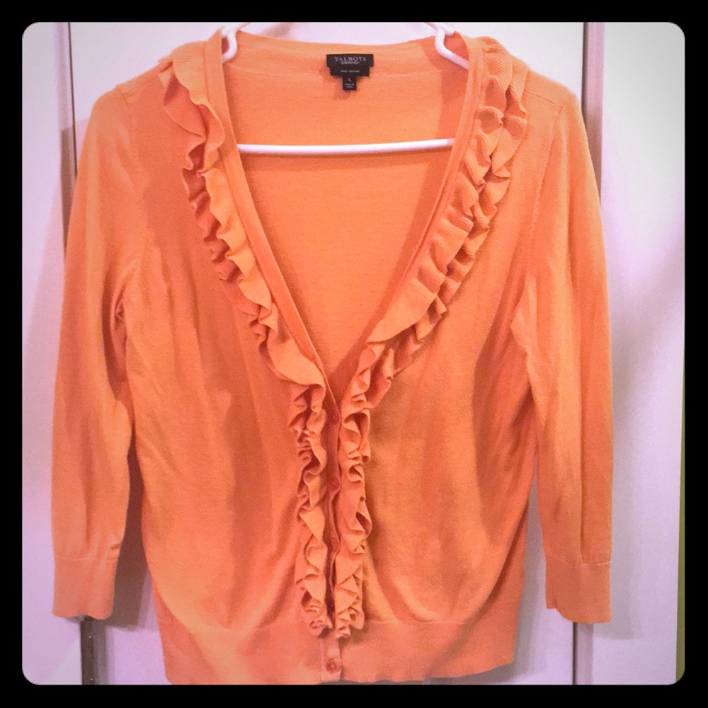Cardigan sweater Talbots orange ruffle Sz Small